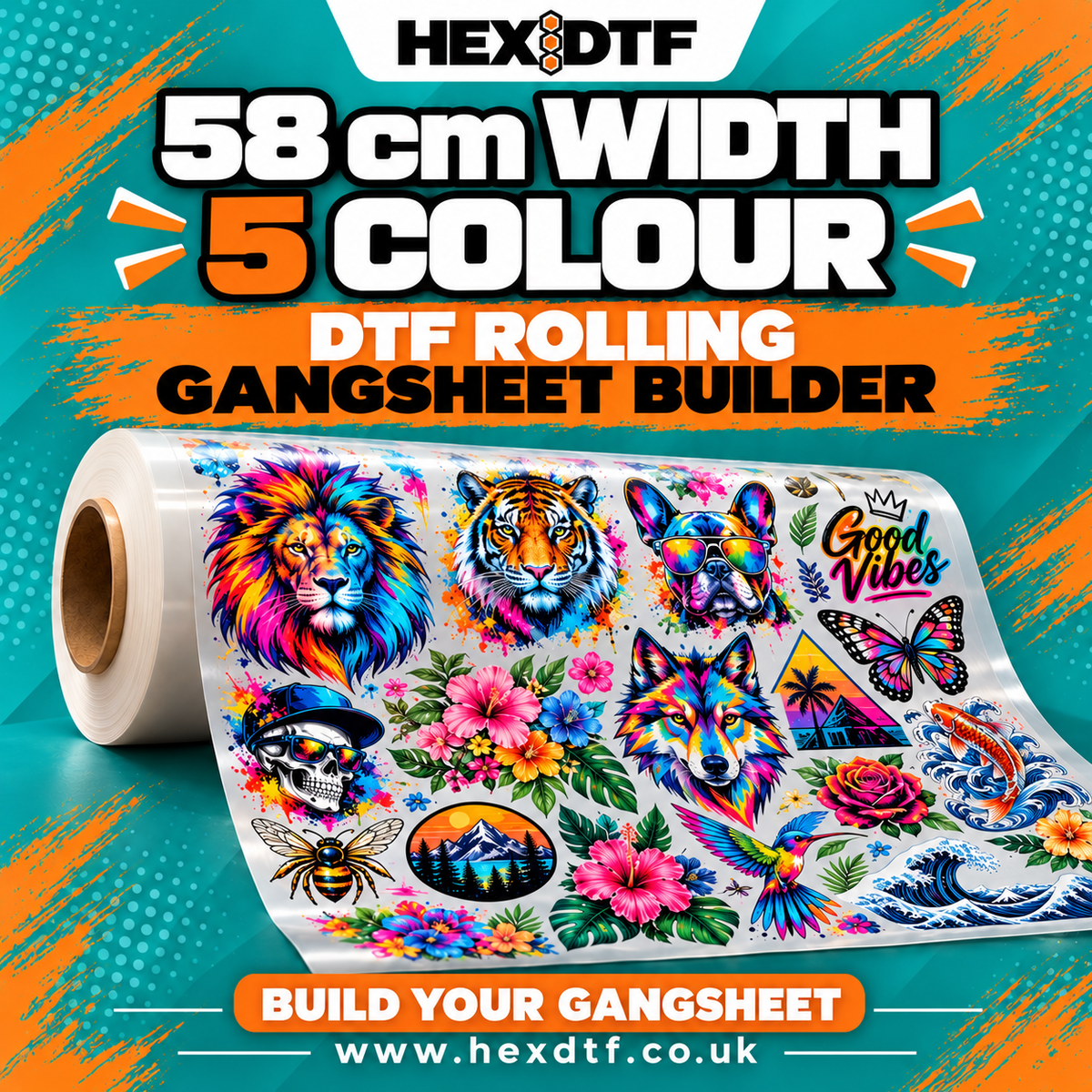 58 cm Width - 5 Colour - DTF Rolling Gangsheet Builder